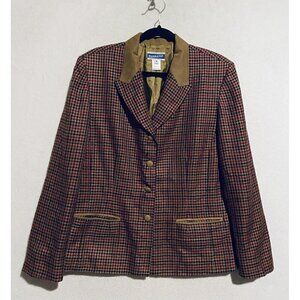 Pendleton Blazer Womens 14 Houndstooth Faux Suede Button Up Academia Preppy